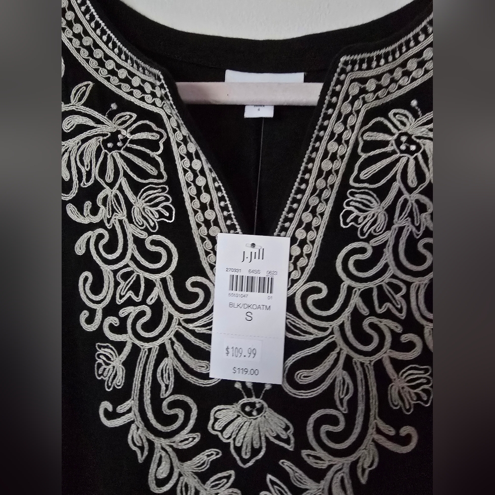 New J. Jill Womens Small Relax Fit Embroidered Cotton Blend Black Shift Dress - Picture 7 of 9